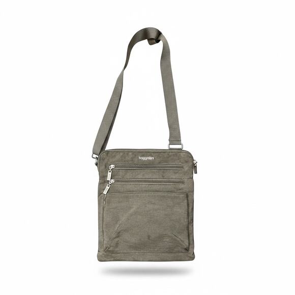 Baggalini Handbags - Baggallini Modern Pocket Crossbody Sterling Silver Gray Suede Bag